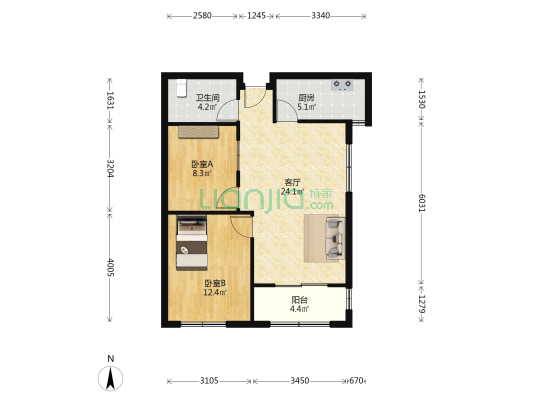 立基公馆 2室1厅1卫 85平方
