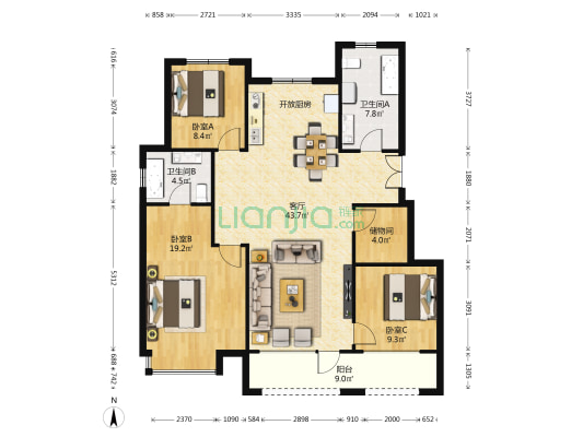 龙湖双珑原著一期 3室1厅2卫 125平方