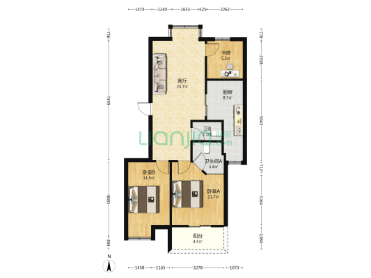 民生小区 3室1厅2卫 88平方