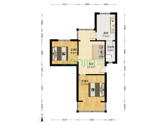 玉林九巷2号院 2室1厅1卫 57平方