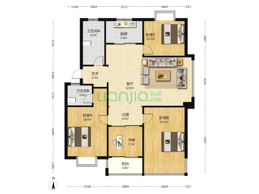 星源名都 4室1厅2卫 133平方