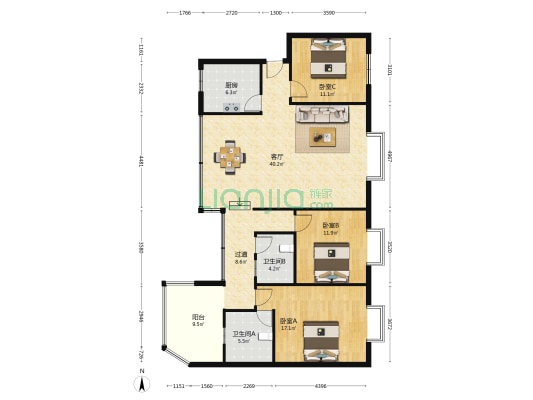 中国银行住宅小区 3室1厅2卫 144平方