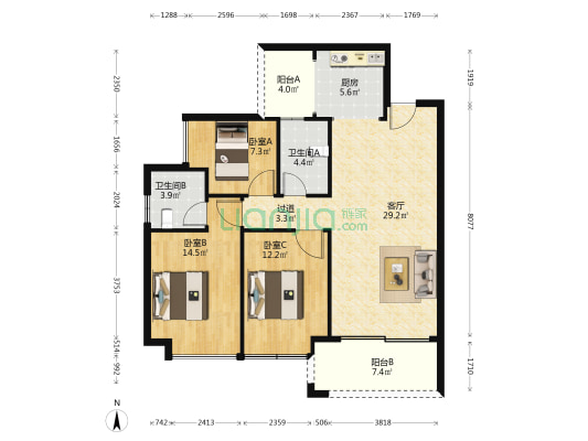 金泰瑞丰园 3室1厅2卫 108平方