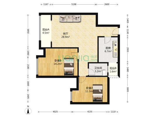 玉带花苑 2室1厅1卫 75平方