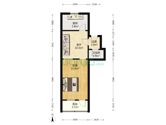 人民路小区(市北) 1室1厅1卫 49平方