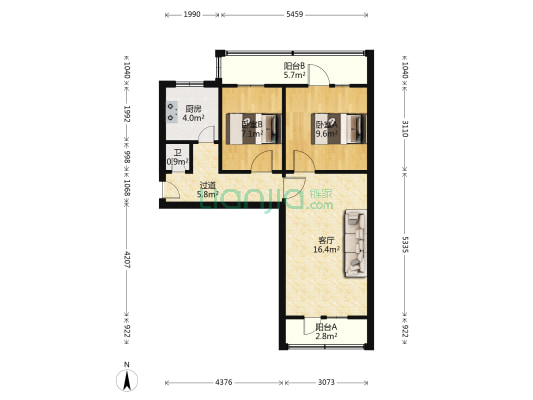 中州4号院 2室1厅1卫 64平方