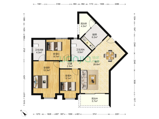 活力盈居 3室1厅2卫 110平方