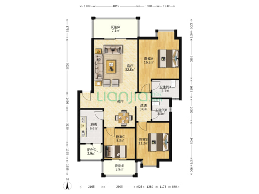 泽瀚壹景 3室1厅2卫 110平方