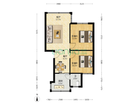 茭菱路27号 2室2厅1卫 53平方