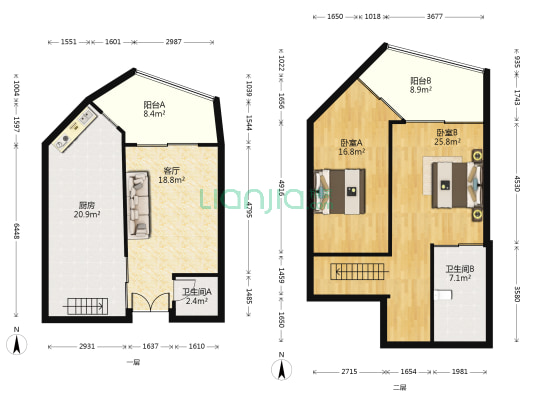 大运城 2室1厅2卫 66平方