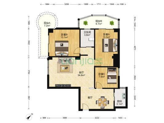 禹州棕榈城 3室1厅1卫 105平方