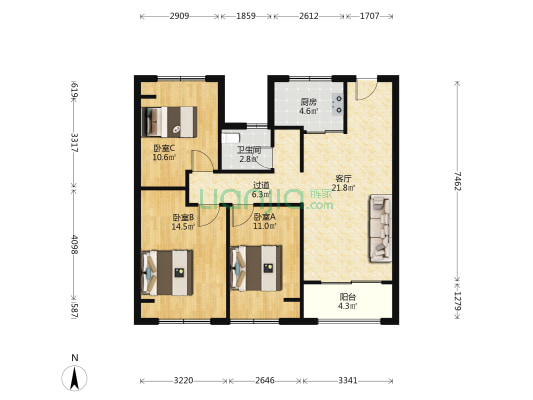 旭辉熹阅 3室1厅1卫 98平方