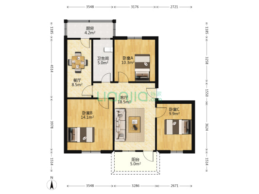 省电力一局 3室2厅1卫 85平方