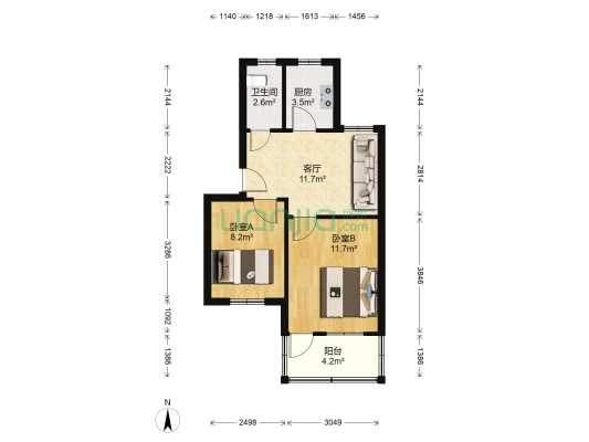 翠东小区 2室1厅1卫 56平方