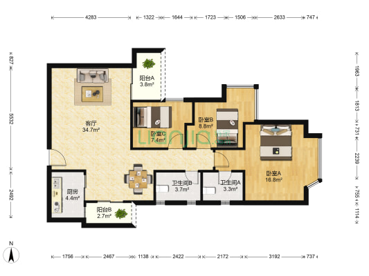 星河雅居 3室1厅2卫 111平方