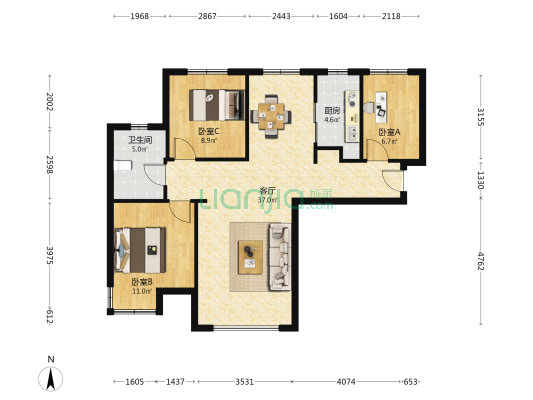 大华锦绣华城五期中央公园 3室1厅1卫 101平方