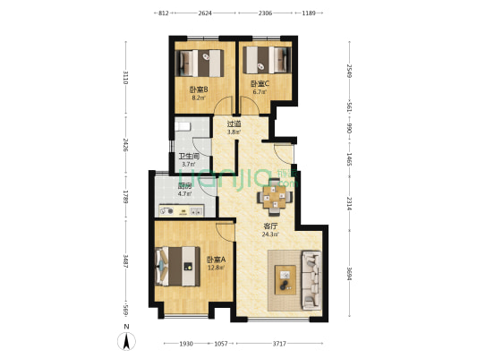 雅居乐滨河雅郡北岛馨苑 3室1厅1卫 89平方
