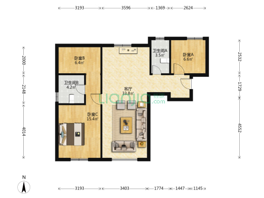 雍祥园 3室1厅2卫 110平方