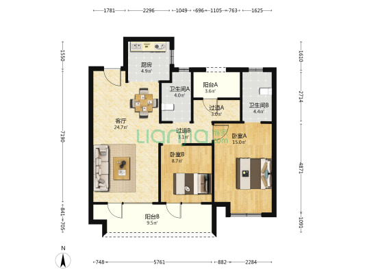 云玺天颂 2室1厅2卫 111平方