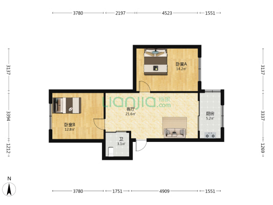 金厦雁翔阁 2室1厅1卫 77平方