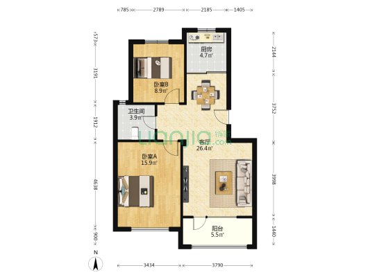 世纪海云天二期 2室1厅1卫 82平方