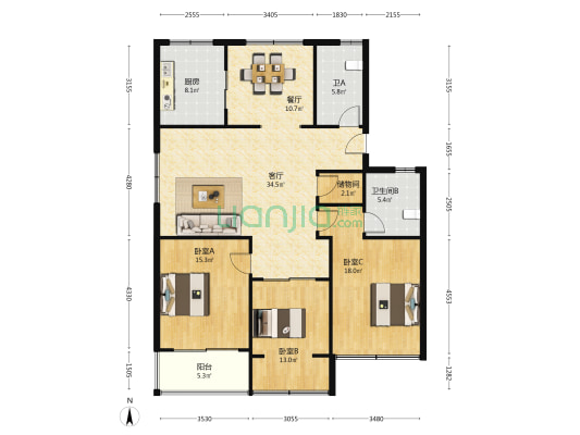 景怡小区 3室2厅2卫 144平方