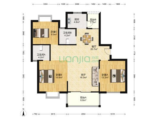 锦楠苑 3室2厅2卫 126平方