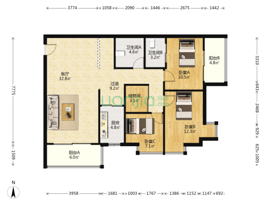 丰锦楼 3室1厅2卫 125平方