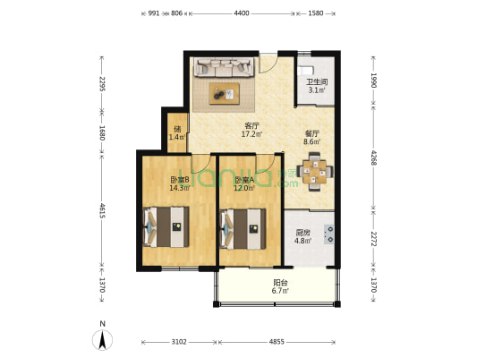 湖西街34号 2室2厅1卫 84平方