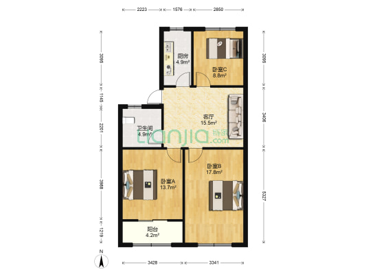 人民中路10号 3室1厅1卫 95平方