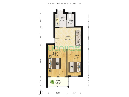南昌电池厂小区 2室1厅1卫 60平方