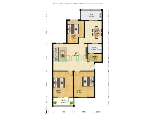 裕西里 3室1厅1卫 120平方