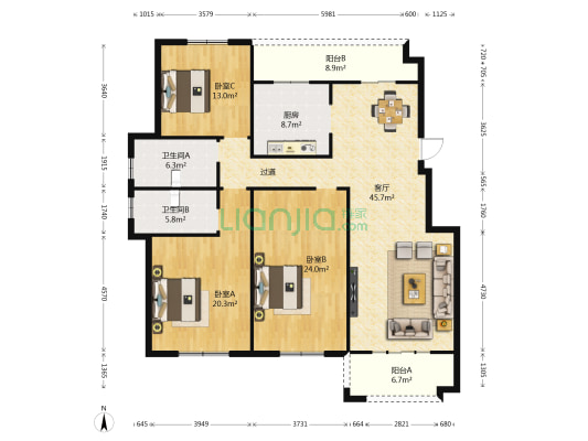 鼎泰·沁园 3室1厅2卫 146平方
