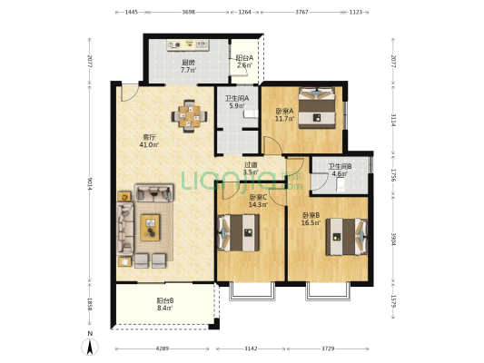 双龙警苑 3室1厅2卫 138平方