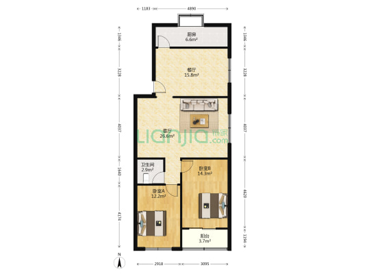 物华公司宿舍 2室2厅1卫 100平方