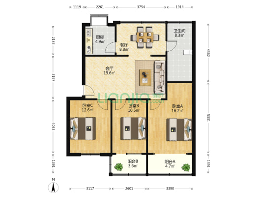 湖北省水产科学研究所宿舍 3室2厅1卫 98平方