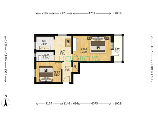 三里河东路甲10号院 2室1厅1卫 57平方