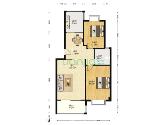 百市西苑 2室2厅1卫 101平方