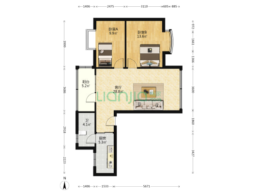 新风大厦 2室1厅1卫 87平方