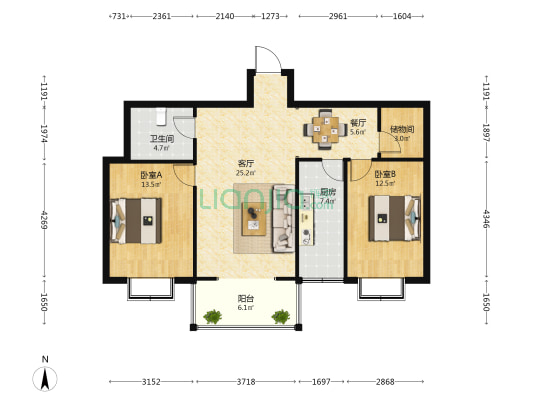 水景南岸 2室2厅1卫 102平方