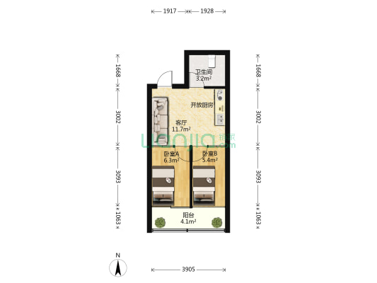 荣宝华商城 2室1厅1卫 42平方