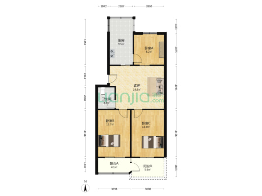 常青棉织厂住宅楼 3室1厅1卫 86平方