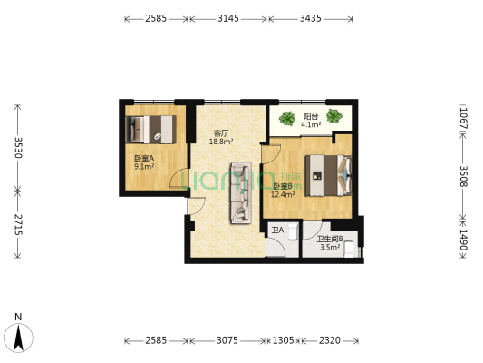 南马小区 2室1厅2卫 80平方
