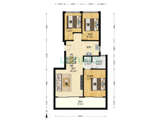 中粮·红塘悦海 3室1厅2卫 89平方