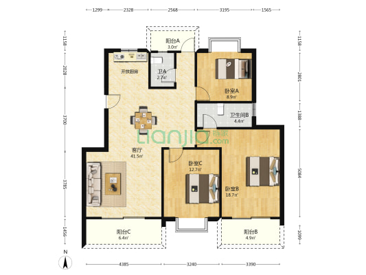 邮政小区 3室1厅2卫 120平方