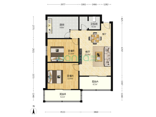 西安电机厂子弟学校 2室1厅1卫 89平方