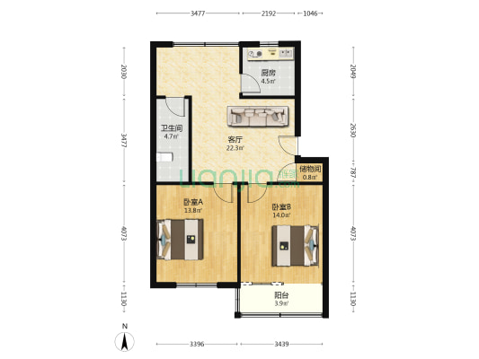 北门农机职工宿舍 2室1厅1卫 69平方