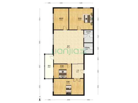 地宝大厦 3室1厅2卫 206平方