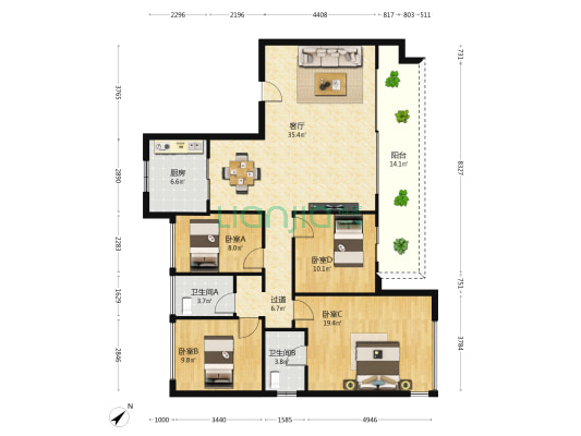 金地名著 4室1厅2卫 143平方
