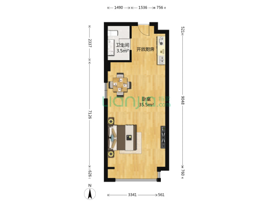 大连易贸中心 1室0厅1卫 57平方